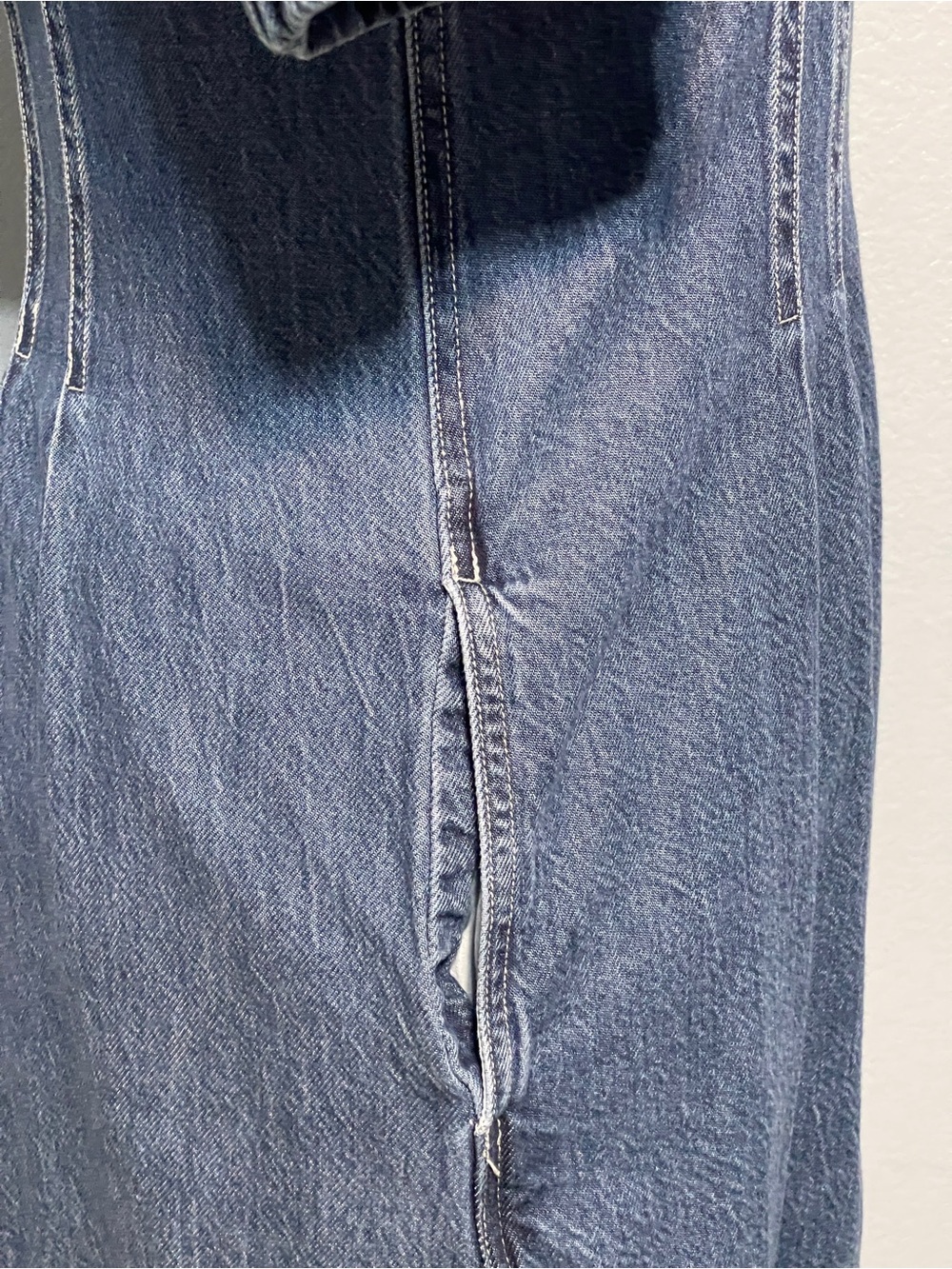 Madewell Denim Darted Mini Dress Zip Pockets Y2K Coastal Cowgirl Western Size 14 - Picture 5 of 9
